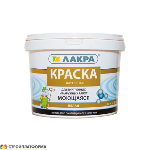 Краска Лакра Моющаяся латексная белоснежная 14 кг, шт