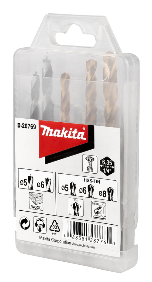 Набор сверл по дереву и металлу 1/4, 5 шт Makita D-20769