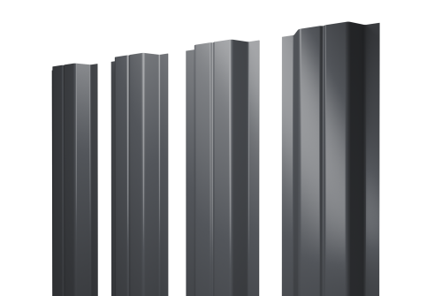 Штакетник П-образный A с прямым резом 0,5 GreenCoat Pural BT, matt RR 23 темно-серый (RAL 7024 мокрый асфальт)