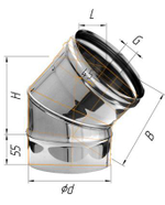 Колено Феррум угол 135°, нержавеющее (304/0,8мм) ф150