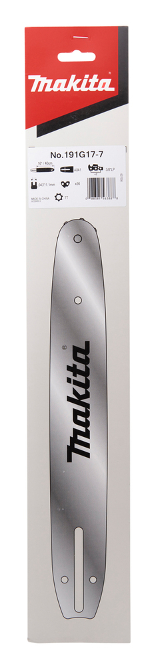 Шина, длина 40 см/16, шаг 3/8, паз 1.1 мм, SN, M-L, 56 звеньев Makita 191G17-7
