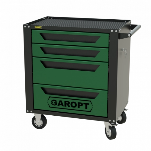 GTS4.green Тележка инструментальная Garopt 4 ящиков ЗЕЛЕНАЯ, центральный замок, увеличенные колеса, доводчики, GAROPT Серия "Standart"