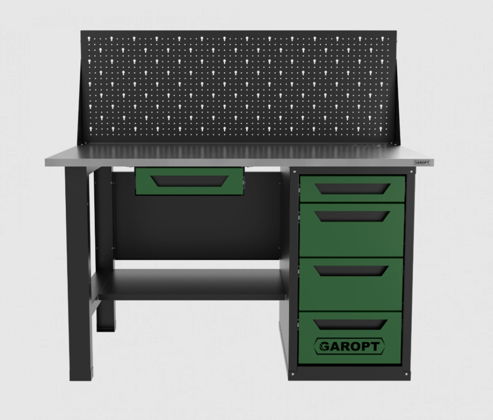 Верстак однотумбовый 4 ящика с экраном и ящиком, зеленый 1400*700 Garopt, GT1400STY1Y4PP.green