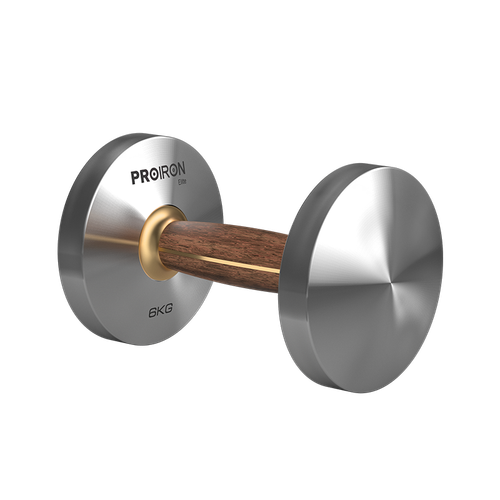 Гантель из нержавеющей стали и орехового дерева 6 кг ProIron от ГЕЛЕОС
