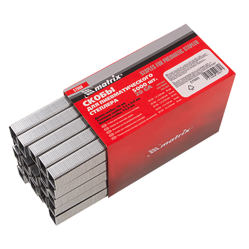 Скобы для пневматического степлера, 16 мм, ширина 1.2 мм, толщина 0.6 мм, ширина скобы 11.2 мм, 5000 шт Matrix