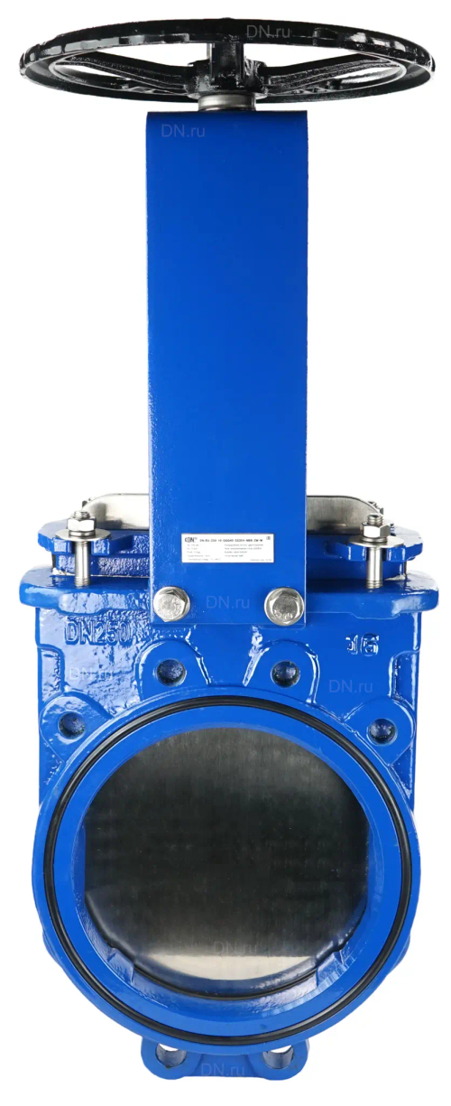 Задвижка шиберная DN.ru GVKN1331N-2W-Fb-S Ду250 Ру10 двусторонняя, межфланцевая, шпиндель - невыдвижной, корпус - чугун GGG40, шибер - нержавеющая сталь 304, уплотнение - NBR, управление - штурвал