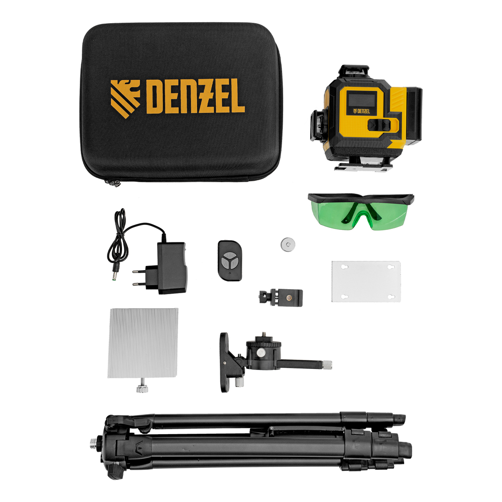 Лазерный уровень мультипризменный DLV 360-4T, 30 м, зеленый луч, Li-Ion 2,4 Aч, штатив// Denzel