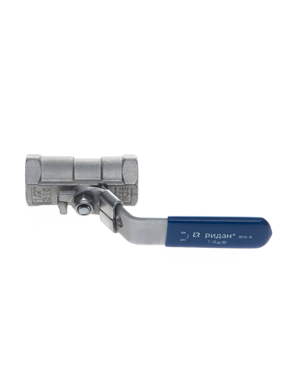Ридан BVS-R 082X4607R — Шаровый кран резьбовой DN50 PN63, с рукояткой, корпус — коррозионностойкая сталь, шар — коррозионностойкая сталь AISI316; уплотнение по шару R-PTFE (15% C)