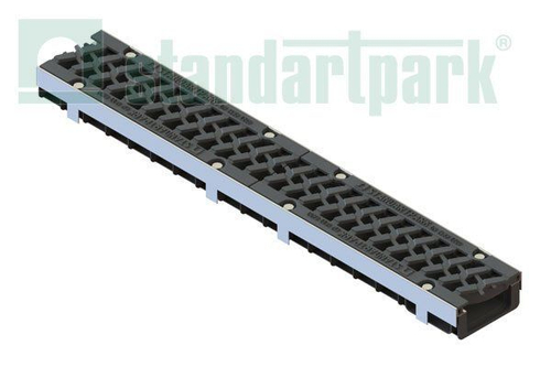 Лоток водоотводный PolyMax Drive DN100 h76 пластиковый с решеткой щелевой чугунной ВЧ кл. Е (комплект)