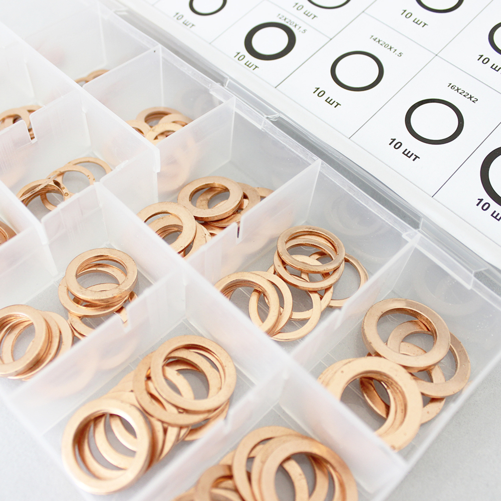 WDK-214067 Набор медных шайб, 15 типоразмеров, 150 шт