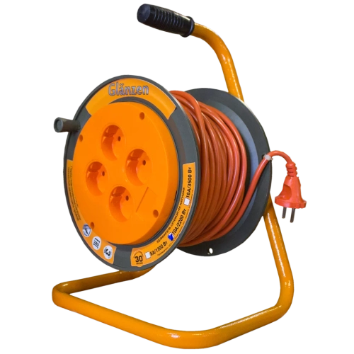 Удлинитель силовой на катушке GLANZEN 4 гн. ПВС 2х0,75 арт. EB-30-002