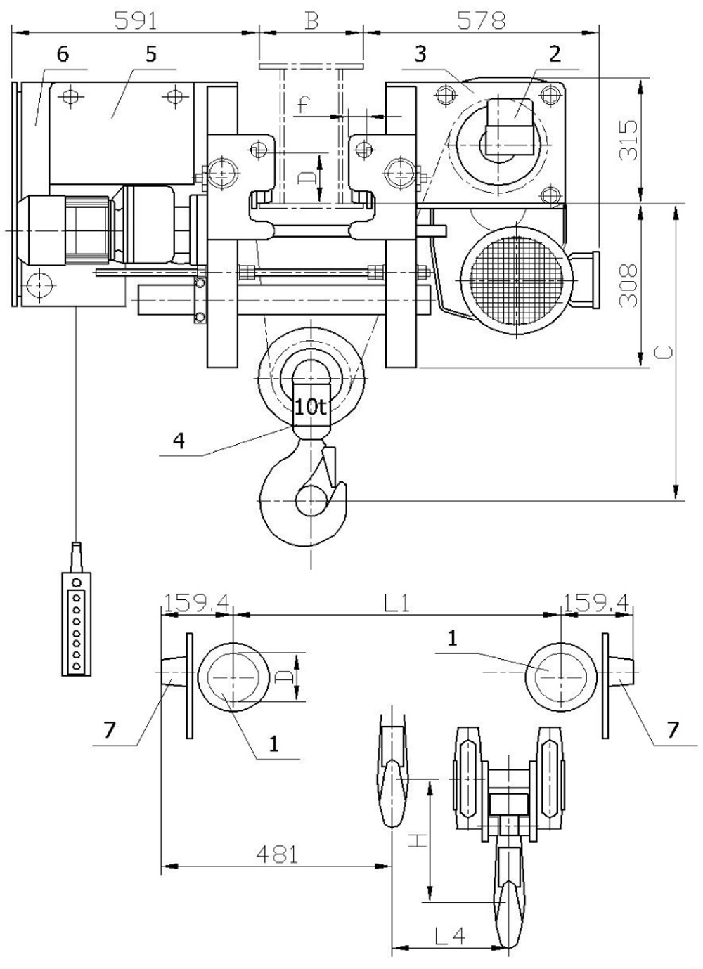 Таль электрическая канатная SH100 H 9 УСВ 10,0т 9м Euro-lift
