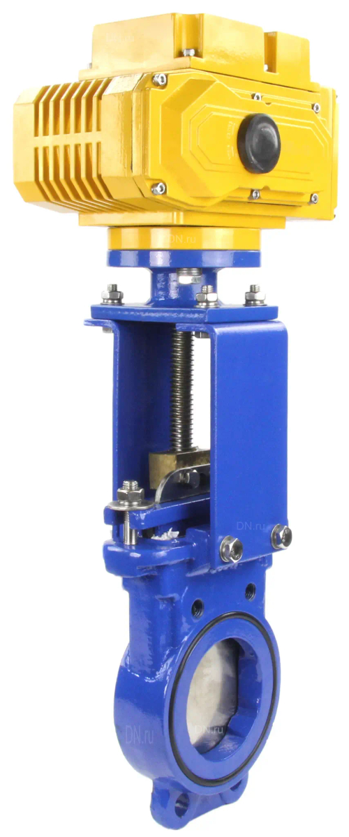 Задвижка шиберная ножевая DN.ru GVKN1331N-2W-Fb-ISO Ду100 Ру16 межфланцевая, с невыдвижным шпинделем, корпус - чугун GGG-40, уплотнение - NBR, с электроприводом DN.ru MT-N-010EM-О1-220AC-У1 220В