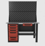 Верстак однотумбовый 5 ящиков с двумя экранами и ящиком, красный 1400*700 Garopt, GT1400STY1Y5PP2.red