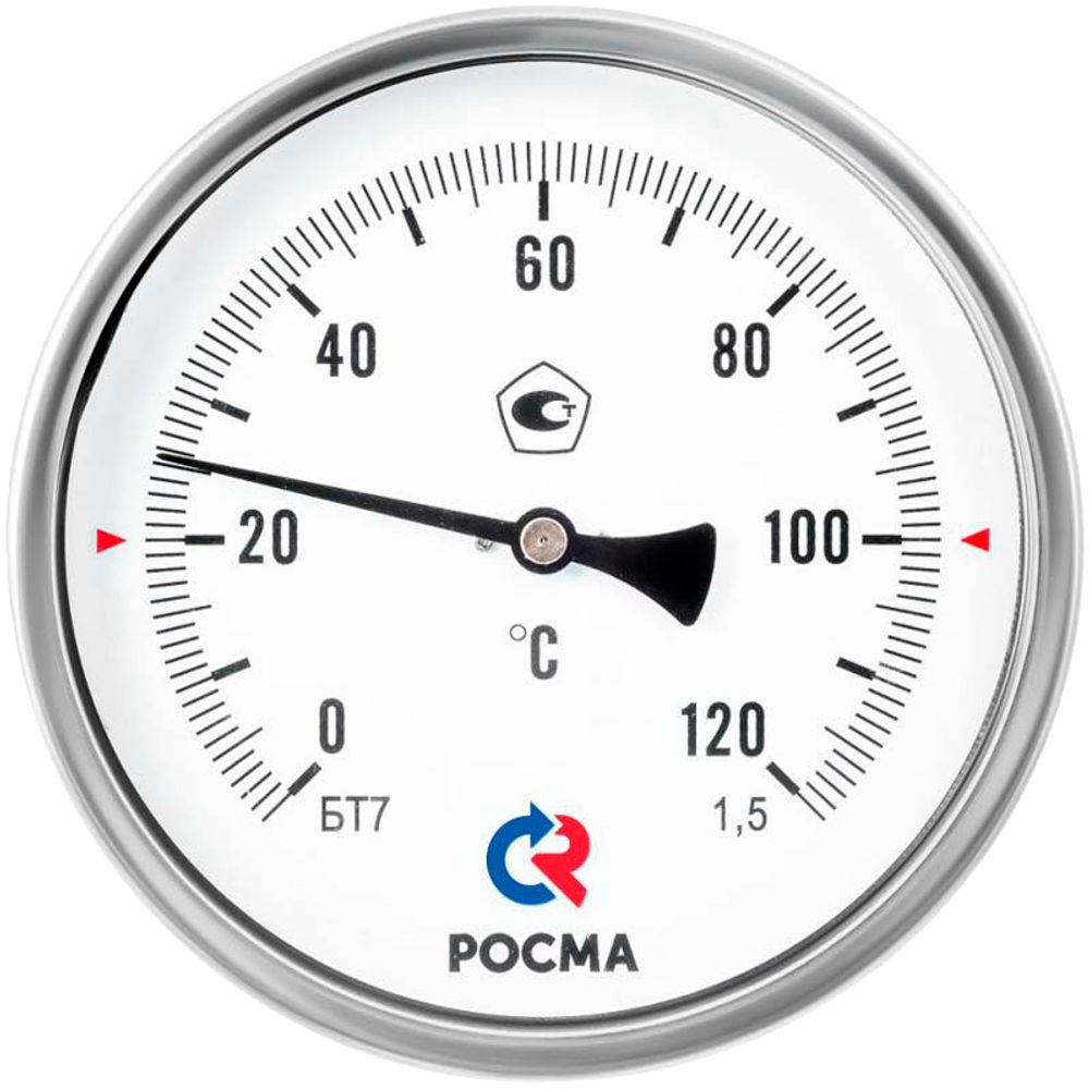 Термометр осевой Росма БТ-71.211 (-4G-6G°С) L=15Gмм G1/2 1.5 биметаллический общетехнический 15G мм, тип БТ-71.211, осевое присоединение, шкала -4G-6G°С, длина штока L=15G мм, резьба G1/2, класс точности 1.5, с защитной латунной погружной гильзой