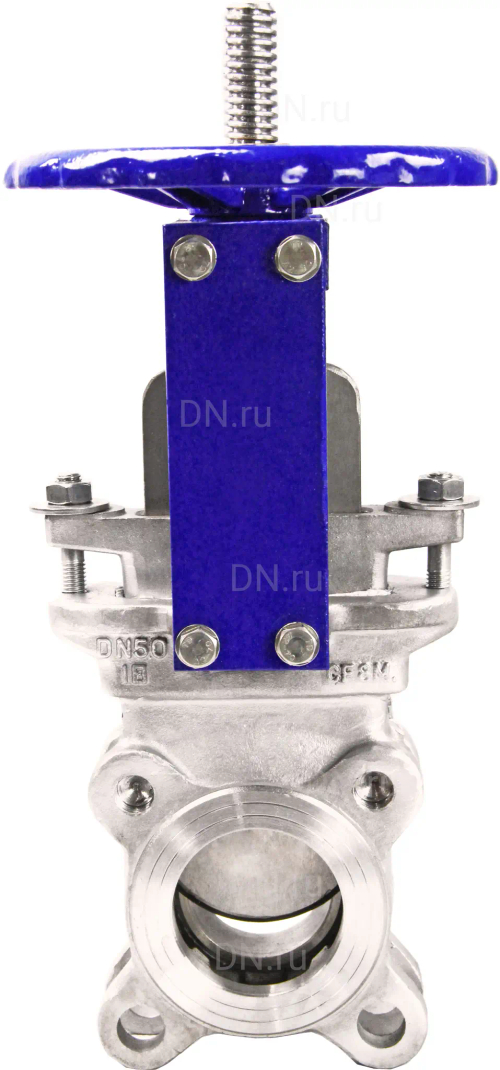Задвижка шиберная DN.ru GVKR3232M-1W-Fb-S Ду65 Ру10 односторонняя, межфланцевая, шпиндель - выдвижной, корпус - нержавеющая сталь 316, шибер - нержавеющая сталь 316, уплотнение - металл, управление - штурвал
