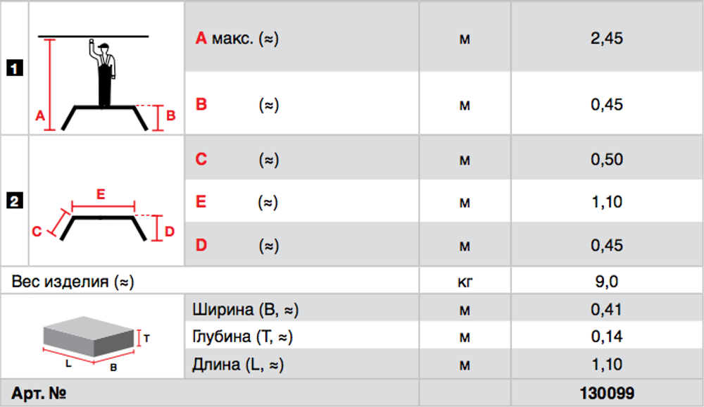 StepTop Универсальный борт складной, раб. высота 2,5 м, 2 ступен.