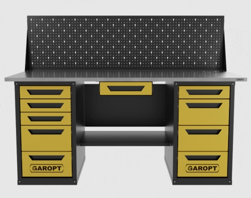Верстак двухтумбовый 4 ящиков /5 ящиков с экраном и ящиком, 1800*700 желтый GAROPT, GT1800Y1Y4Y5PP.yell