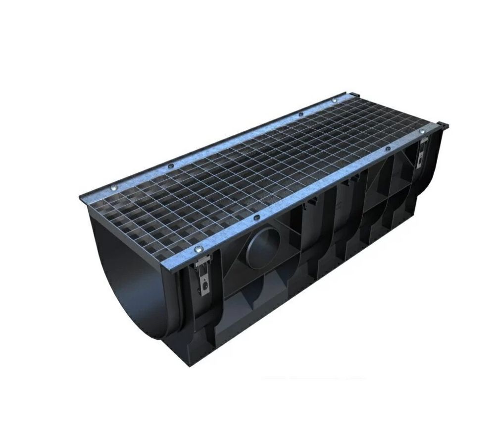 Лоток водоотводный ЛВ-30.39.38-ПП пластиковый с решеткой ячеистой стальной