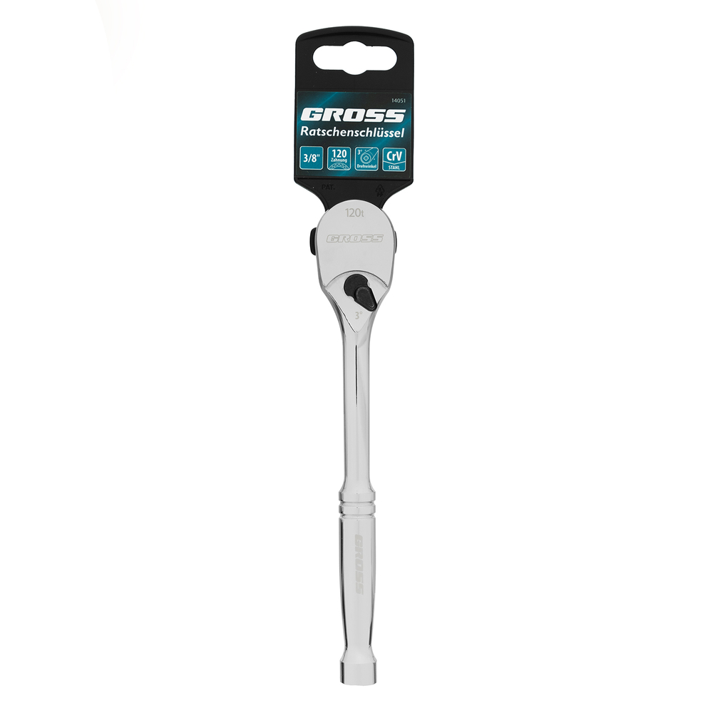 Ключ-трещотка 3/8", CrV, 120 зубьев, цельнометаллический, хром Gross