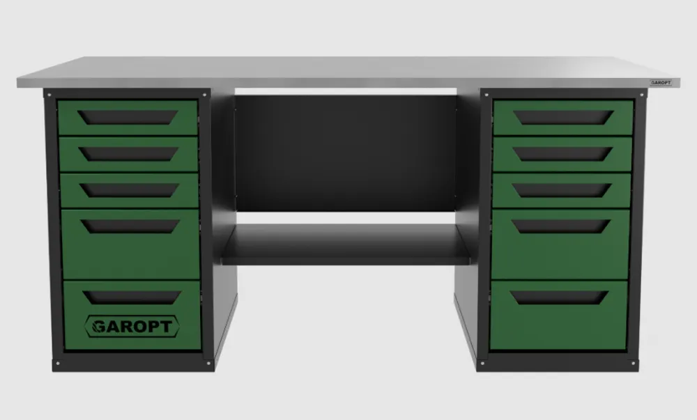 Верстак двухтумбовый 5 ящиков /5 ящиков, зеленый 1800*700 GAROPT, GT1800Y5Y5.green