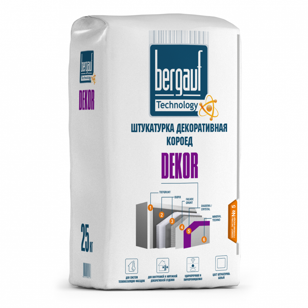 Штукатурка декоративная Bergauf DEKOR WINTER Короед, зерно 2,5 мм, белая, 25 кг, шт