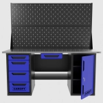 Верстак двухтумбовый дверь/4 ящиков с двумя экранами и ящиком, синий 1800*700 Garopt, GT1800DY1Y4PP2.blue