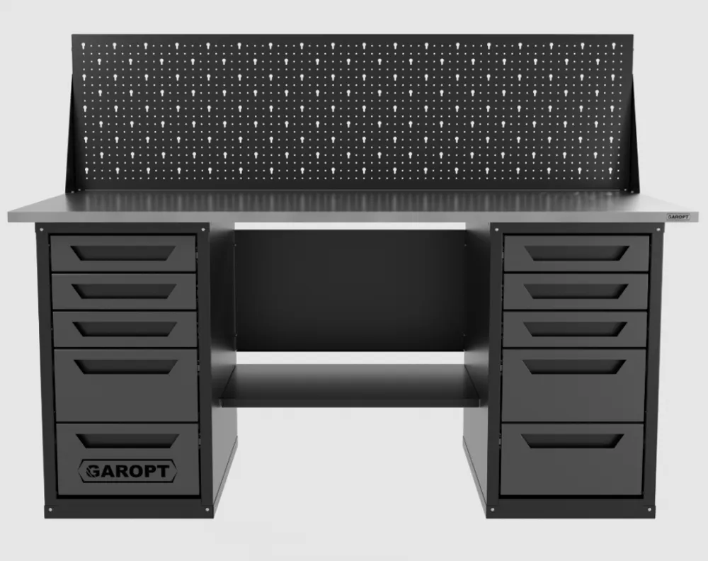 Верстак двухтумбовый 5 ящиков /5 ящиков с экраном, серый 1800*700 GAROPT, GT1800Y5Y5PP.grey