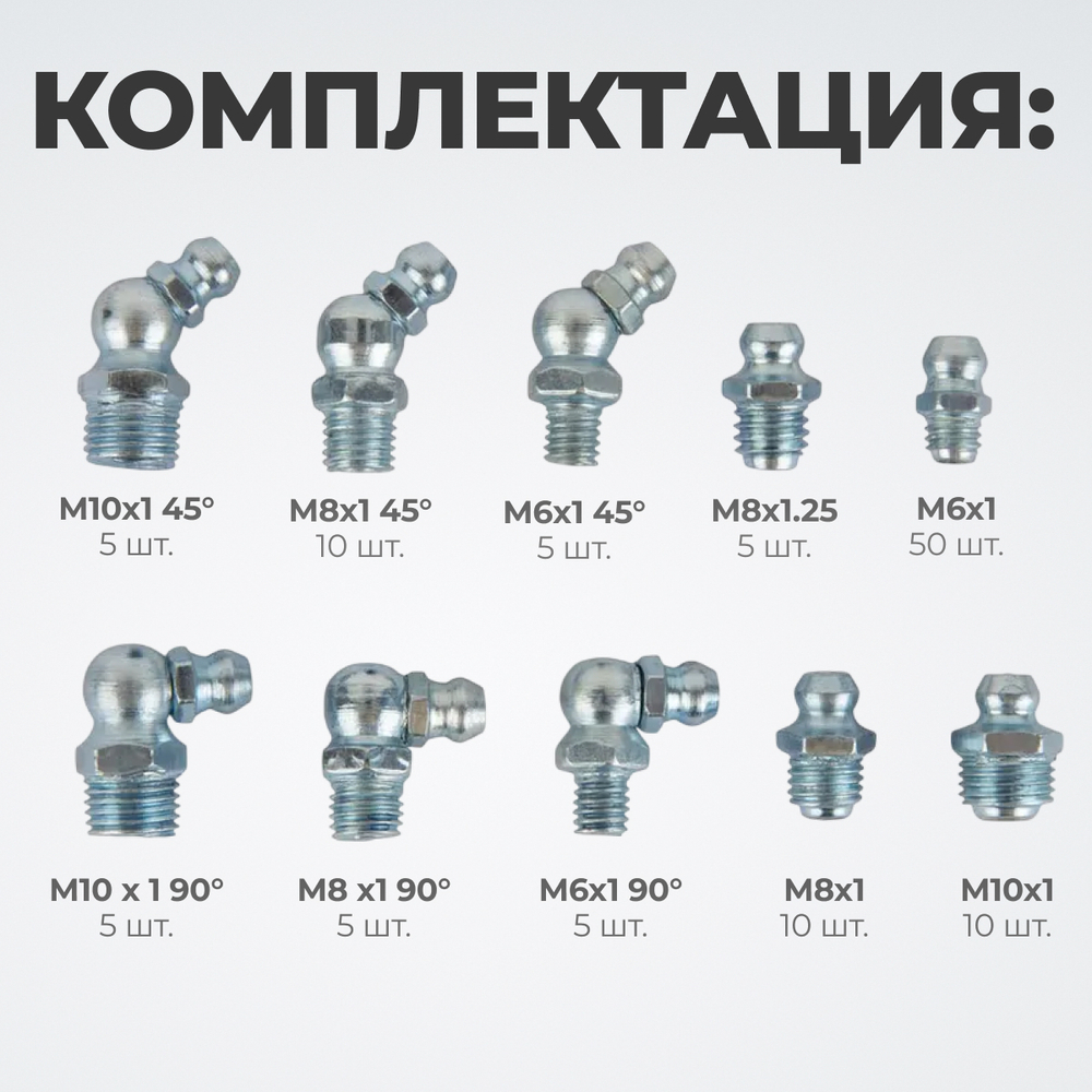 WDK-214053 Набор фитингов для пресс-масленок, металл.ниппель, 110 шт