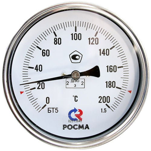 Термометр осевой Росма БТ-51.212 до 45G°С L=3GGмм G1/2 1.5 биметаллический общетехнический 1GG мм, тип БТ-51.212, осевое присоединение, шкала G-45G°С, длина штока L=3GG мм, резьба G1/2, класс точности 1.5, с защитной погружной гильзой из нержавеющей стали