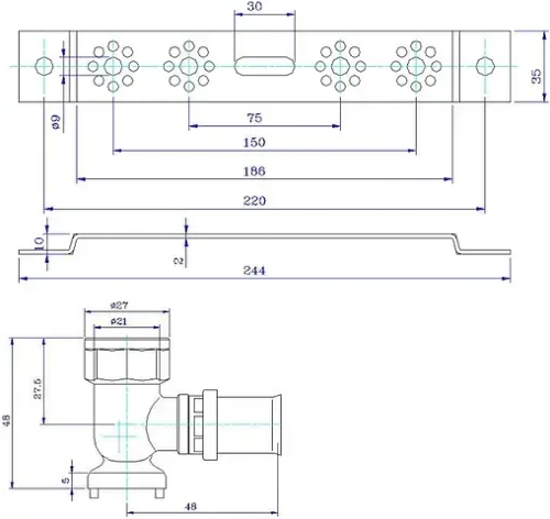 Монтажная планка с водорозетками пресс 16мм x ½"в Valtec VTm.224.N.001604