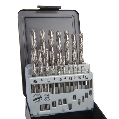 WDK-DG19 Набор сверл по металлу 1-10 мм, шаг 0,5 мм, HSS-G, 19 предметов, металлический кейс