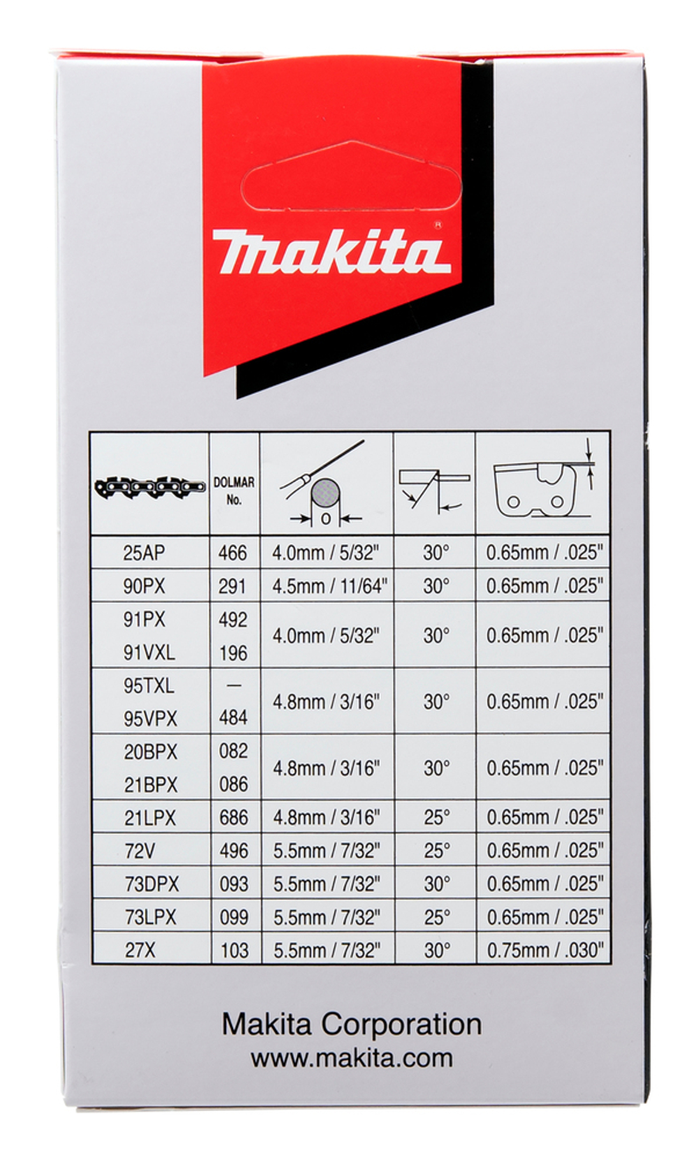 Цепь, длина 11.5 см/4.3, шаг 1/4, паз 1.3 мм, звеньев 42, 25AP Makita 191G95-7