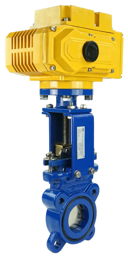 Задвижка шиберная ножевая DN.ru GVKN1331N-2W-Fb-ISO Ду65 Ру16 межфланцевая, с невыдвижным шпинделем, корпус - чугун GGG-40, уплотнение - NBR, с электроприводом DN.ru MT-N-005EM-О1-380AC-У1 380В
