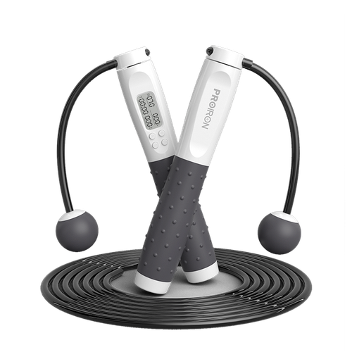 Скакалка умная с дисплеем, бело-серая ProIron от ГЕЛЕОС