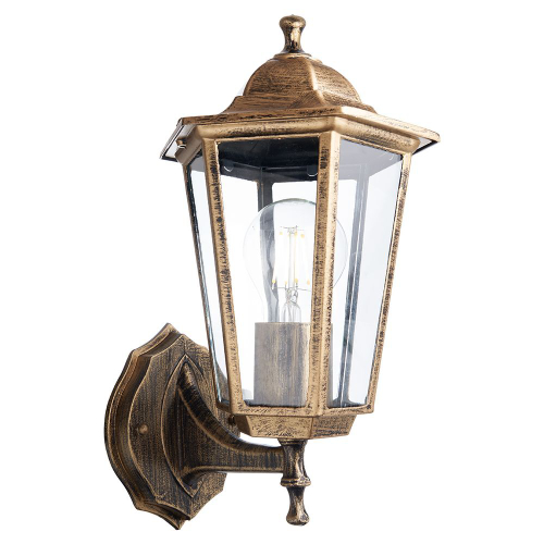 Светильник садово-парковый Feron 6101/PL6101 шестигранный на стену вверх 60W E27 230V, черное золото 11125