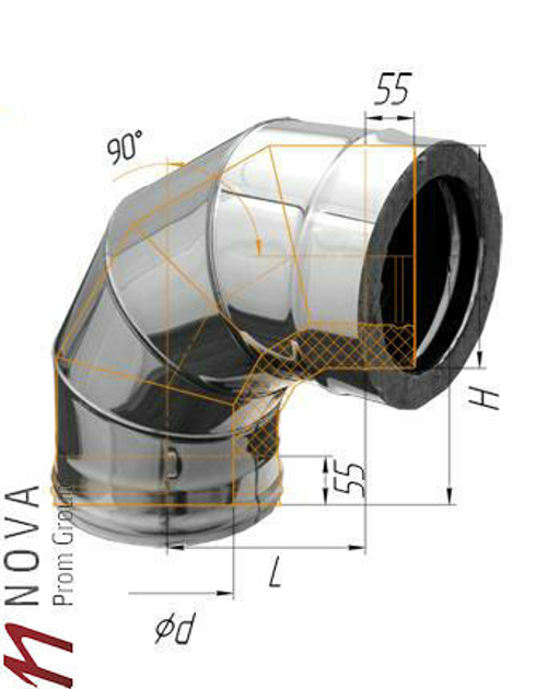 Колено Феррум утепленное угол 90° нержавеющее (430/0,8мм)/зеркальное, ф250/350, по воде