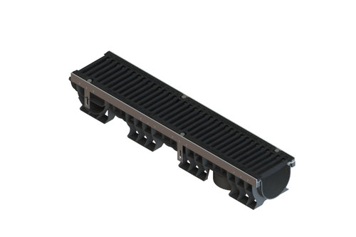 Лоток водоотводный пластиковый PolyMax Drive DN150 h166 с решеткой щелевой чугунной ВЧ кл.С250 (к-т)