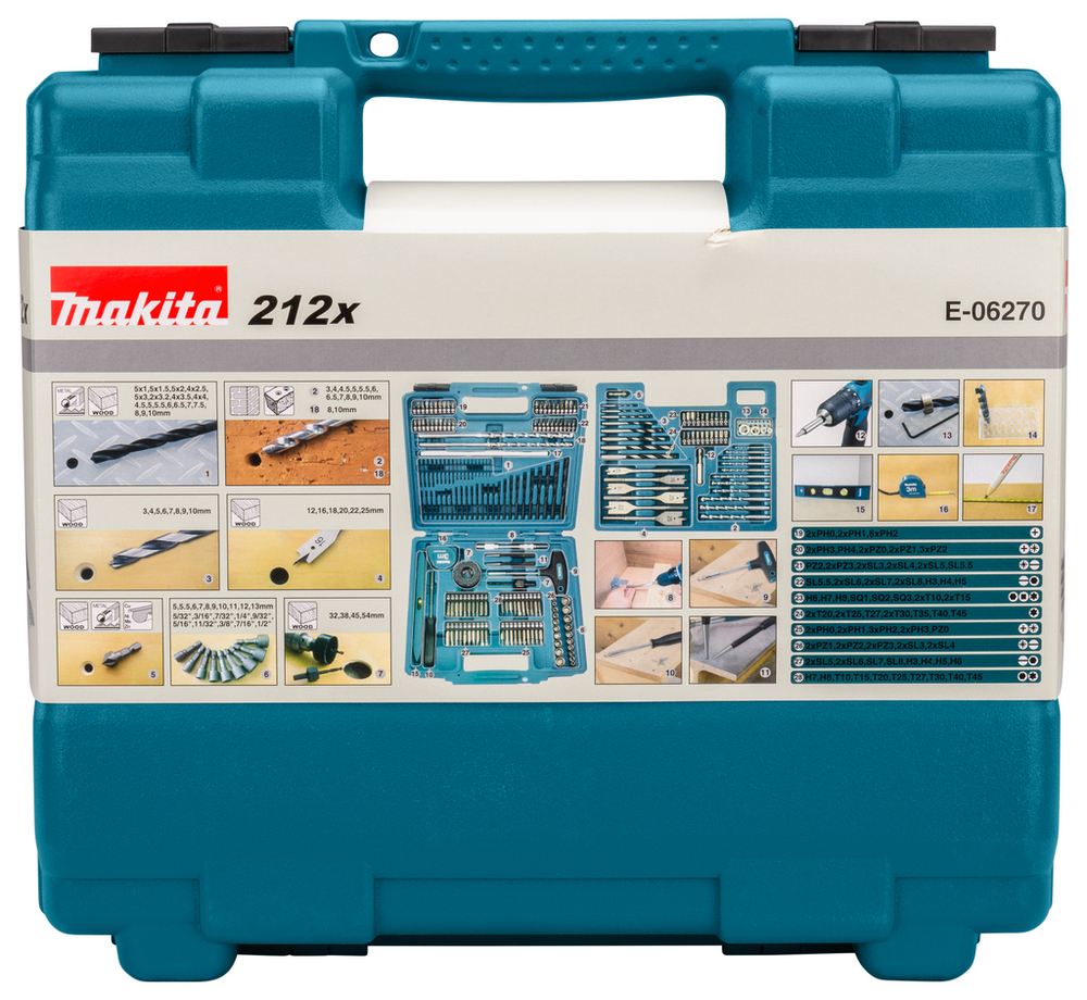 Набор сверл и насадок BASIC 212 шт. Makita E-06270