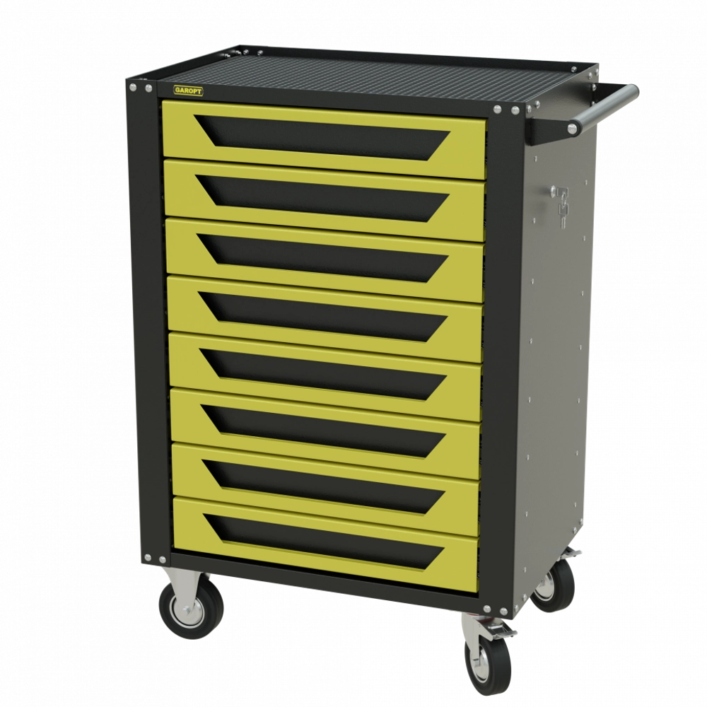 Тележка инструментальная Garopt 8 ящиков ЖЁЛТАЯ, центральный замок, увеличенные колеса, доводчики, GAROPT Серия "High", высота 1040мм