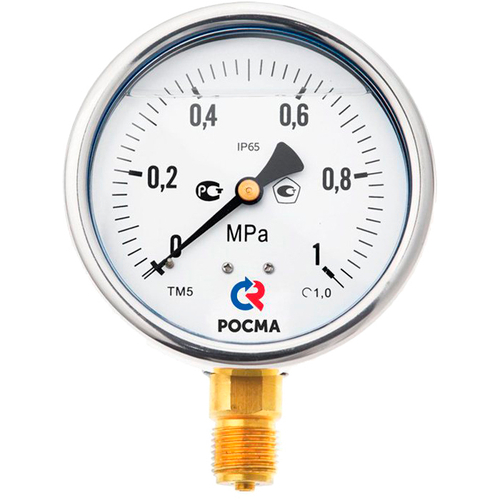 Манометр радиальный Росма ТМ-52GР.GG (G-1GМПа) G1/2 1 виброустойчивый (готовый к гидрозаполнению) 1GGмм, тип - ТМ-52GР, радиальное присоединение, шкала (G-1GМПа), резьба G1/2, класс точности 1, цвет хром