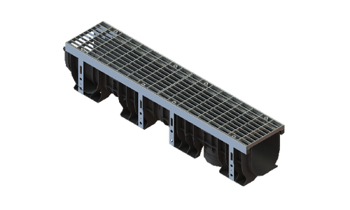 Лоток водоотводный пластиковый PolyMax Drive DN150 h200 с решеткой ячеистой ОС кл.А15 (к-т)
