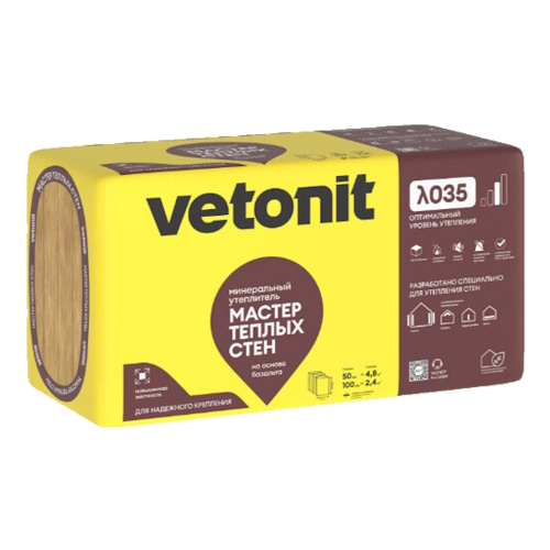 Утеплитель Vetonit Мастер Теплых Стен 100мм (2.4м2 / 0.24м3), 4 шт