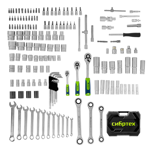 Набор инструментов, 1/2", 3/8", 1/4", пластиковый кейс 160 предм. Сибртех