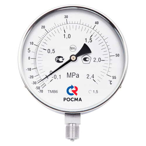 Мановакуумметр радиальный Росма ТМВ-611Р.GG NH3 (-G.1-1.5МПа)/(-7G-+4GC) G1/2 1.5 аммиачный 15Gмм, тип - ТМВ-611, радиальное присоединение, двойная шкала (-G.1-1.5МПа)/(-7G-+4GC), резьба G1/2, класс точности 1.5, цвет хром