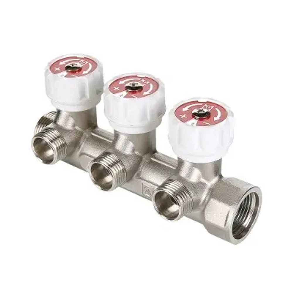 Коллектор регулирующий проходной 3 отвода ¾"в/н x ½"к Valtec VTc.570.N.0503