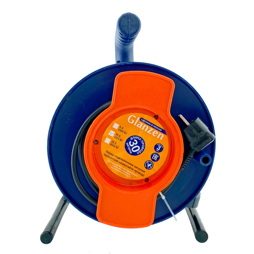 Удлинитель силовой на катушке GLANZEN ПВС 2х1,5 арт. EC-30-010