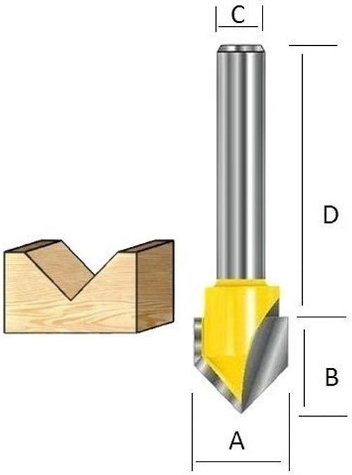Фреза пазовая V-образная 90° 12.7х12.7, S12, 2T Makita D-10702
