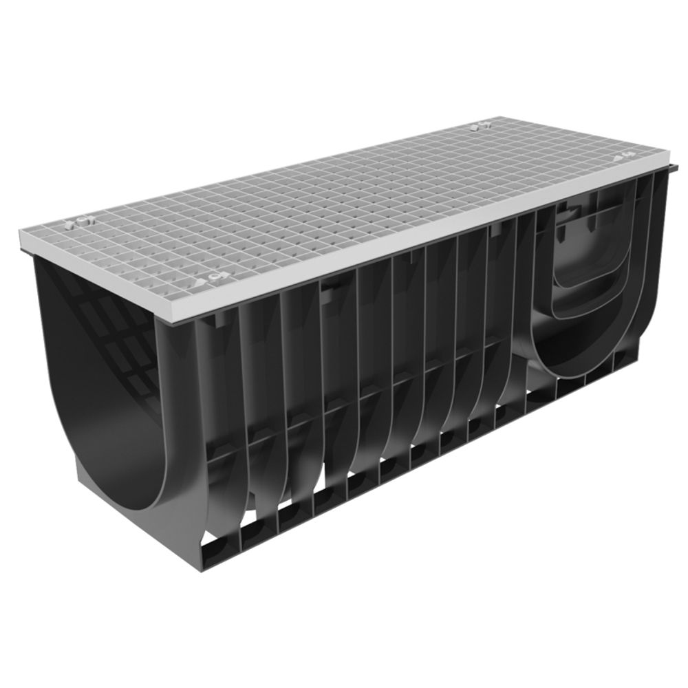 Комплект Gidrolica Light: лоток водоотводный ЛВ-30.38.39,6 - пластиковый c решеткой РВ -30.37.100 ячеистой стальной оцинкованной, кл. А15