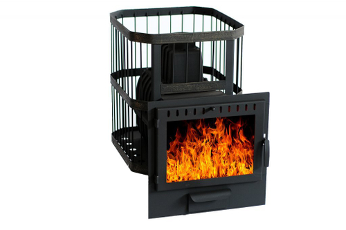 Печь для бани чугунная Сибирь-22 панорамная дверка (сетка)